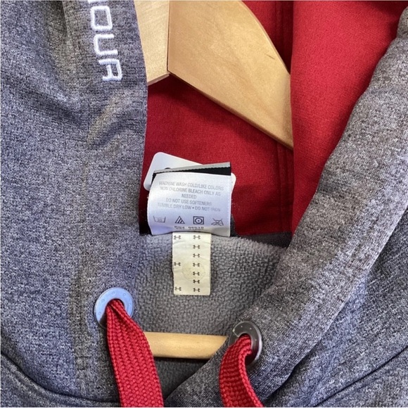Under Armour Men’s Storm Hoodie Gray Red Logo Pullover Sweatshirt Size XL - Picture 3 of 5